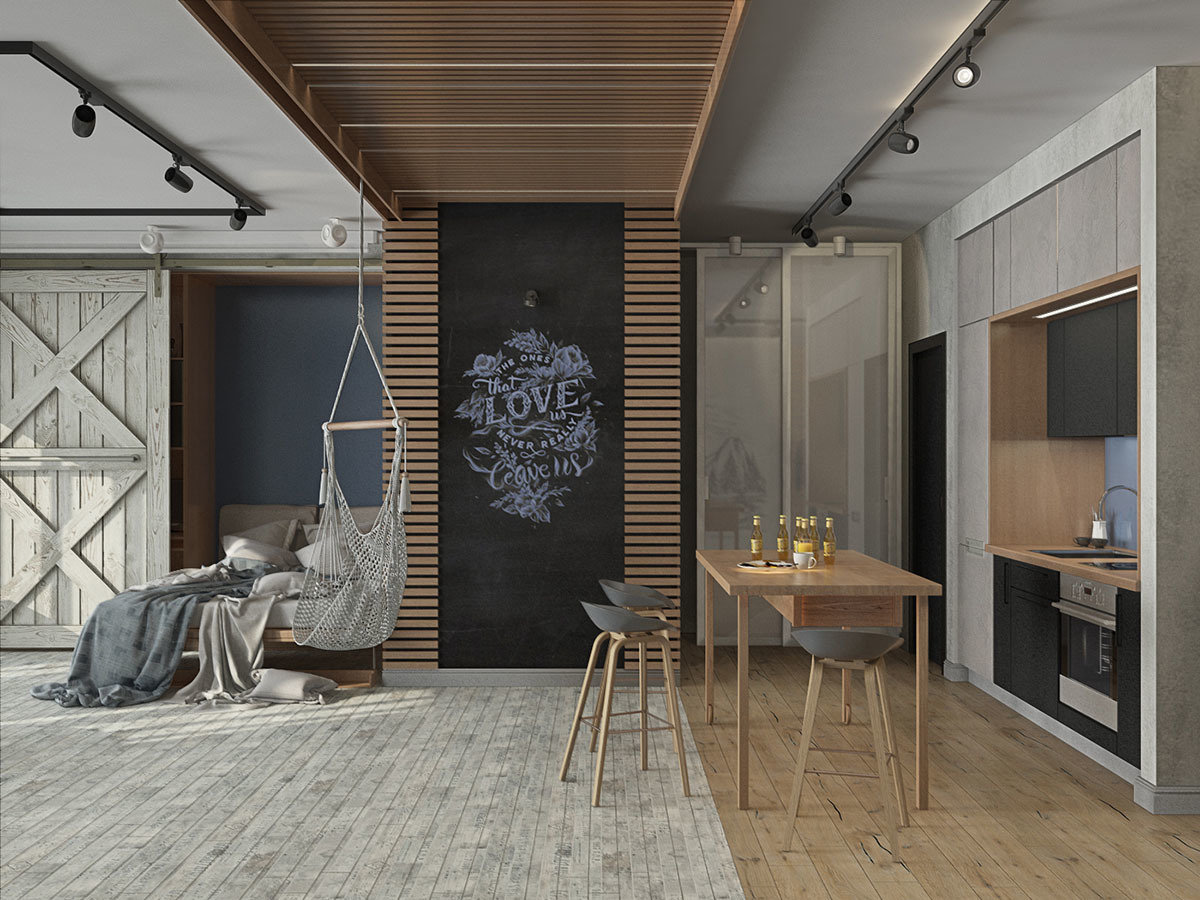 Фотография: Кухня и столовая в стиле Лофт, Современный, Квартира, Студия, Проект недели, Дмитровский район, Евгения Ермолаева, EEDS, 40-60 метров, Монолитно-кирпичный, ЖК «Пятиречье» – фото на INMYROOM