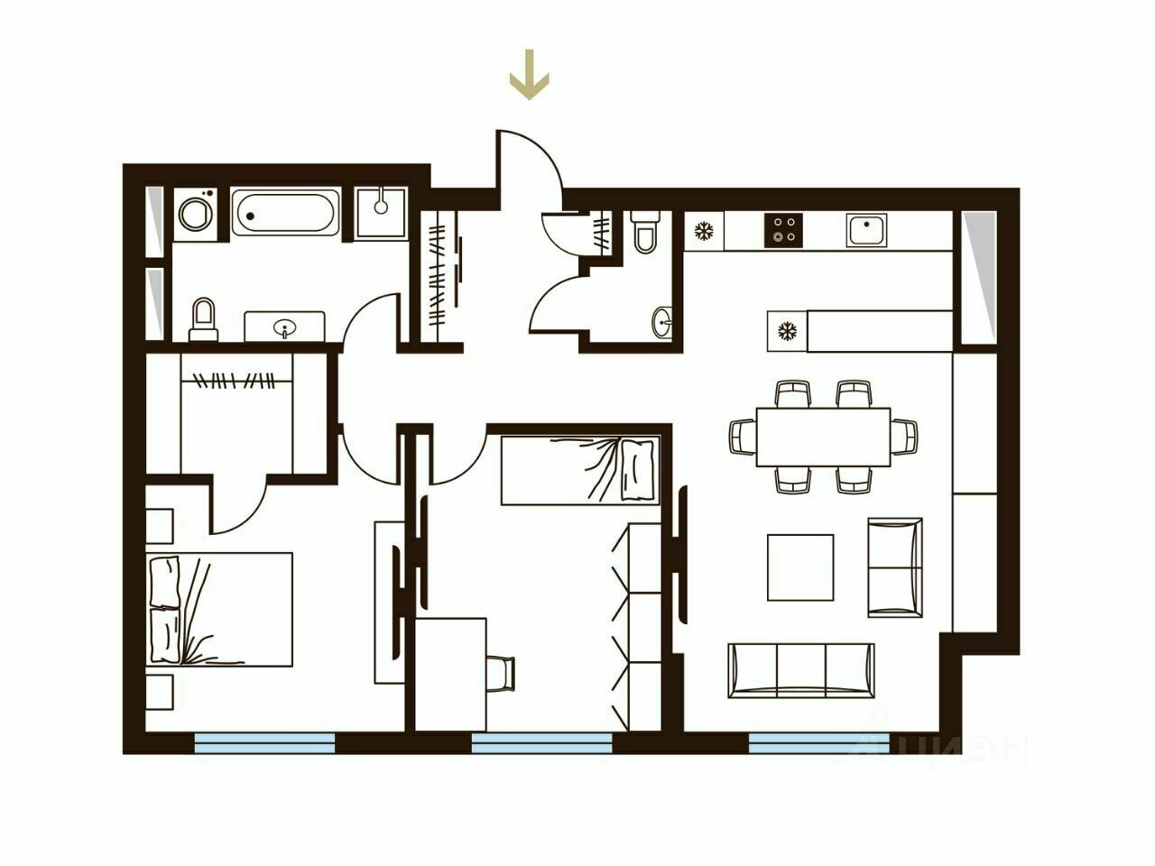 Фотография: Планировки в стиле , Современный, Декор и DIY, Проект дня, Москва, Татьяна Иванова, 3 комнаты, 60-90 метров, Рождество, комфортный интерьер, декор новогодний – фото на INMYROOM