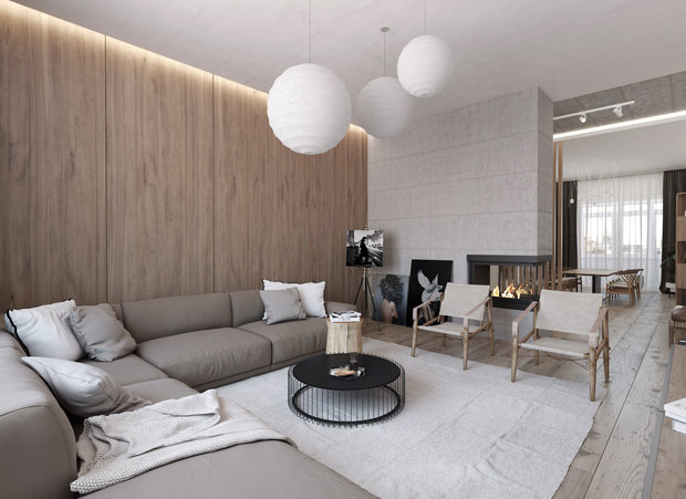 Фотография: Гостиная в стиле Минимализм, Эко, Квартира, Проект недели, Московская область, Королев, Монолитный дом, 4 и больше, Более 90 метров, «Ригель и Балка» – фото на INMYROOM