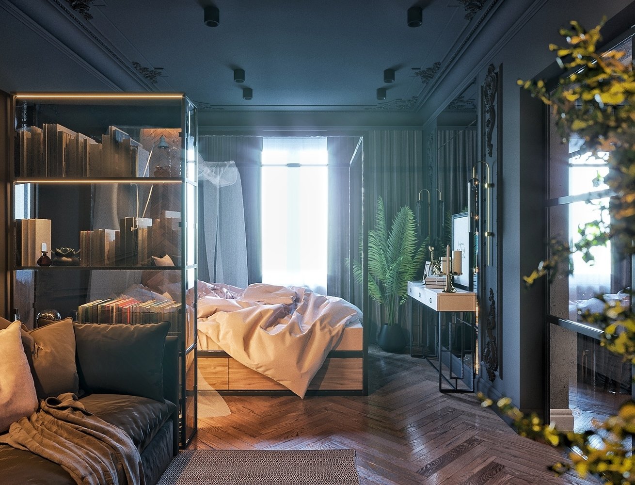 Фотография: Спальня в стиле Эклектика, Квартира, Проект недели, Серый, Екатеринбург, 1 комната, до 40 метров, IN MY BOX – фото на INMYROOM Фотография: Спальня в стиле Эклектика, Квартира, Проект недели, Серый, Екатеринбург, 1 комната, до 40 метров, IN MY BOX – фото на INMYROOM