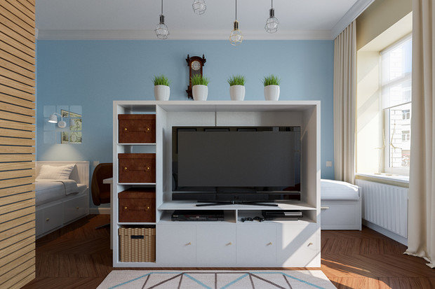 Фотография: Гостиная в стиле Скандинавский, Современный, Спальня, Классический, Эклектика, Квартира, Россия, Проект недели, Санкт-Петербург, ИКЕА, перепланировка однокомнатной квартиры, перепланировка однушки в санкт-петербурге, Олеся Малицкая, Сергей Малицкий, Студия Малицких, Paul X. Johnson, Design House Stockholm, Work, дизайн однушки, зонирование однушки – фото на INMYROOM