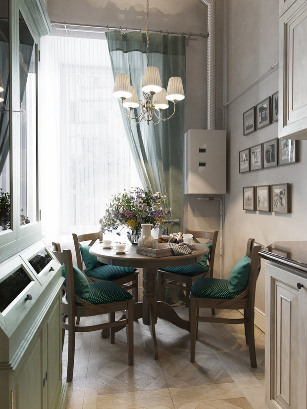 Фотография: Кухня и столовая в стиле Классический, Проект недели, Москва, Высокие потолки, Алексей Кочинский, прямоугольная кухня, Кирпичный дом – фото на INMYROOM