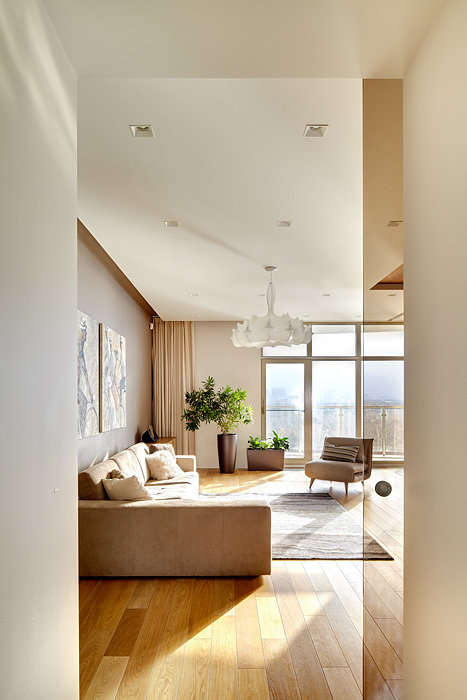 Фотография: Гостиная в стиле Современный, Квартира, Минимализм, Проект недели, Москва, новостройка, Антон Крылов, Монолитный дом, 3 комнаты, Более 90 метров – фото на INMYROOM