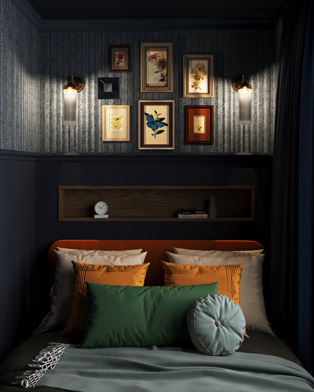 Фотография: Спальня в стиле Современный, Малогабаритная квартира, Квартира, Проект дня, Московская область, Кирпичный дом, 1 комната, до 40 метров, Анастасия Струве, современный с элементами классики и винтажа – фото на INMYROOM