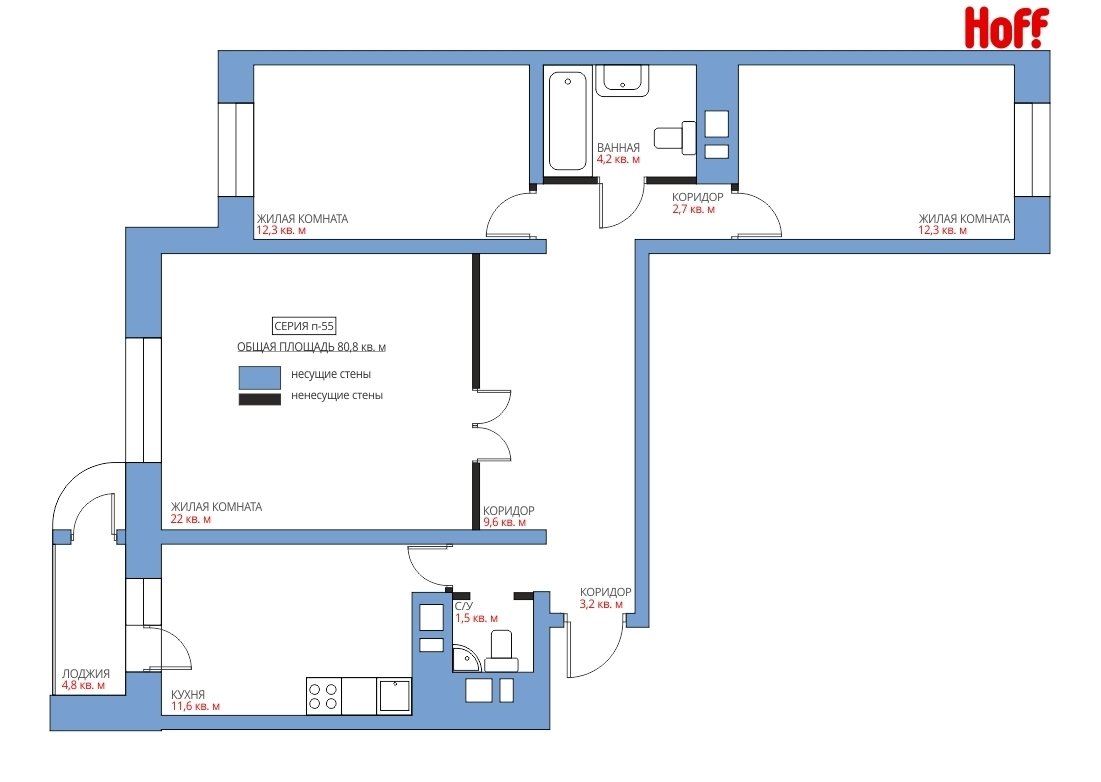 Фотография: в стиле , Квартира, HOFF, Перепланировка, HOFF, Анастасия Киселева, П-111М, Панельный дом, 3 комнаты, 60-90 метров – фото на INMYROOM Фотография: в стиле , Квартира, HOFF, Перепланировка, HOFF, Анастасия Киселева, П-111М, Панельный дом, 3 комнаты, 60-90 метров – фото на INMYROOM