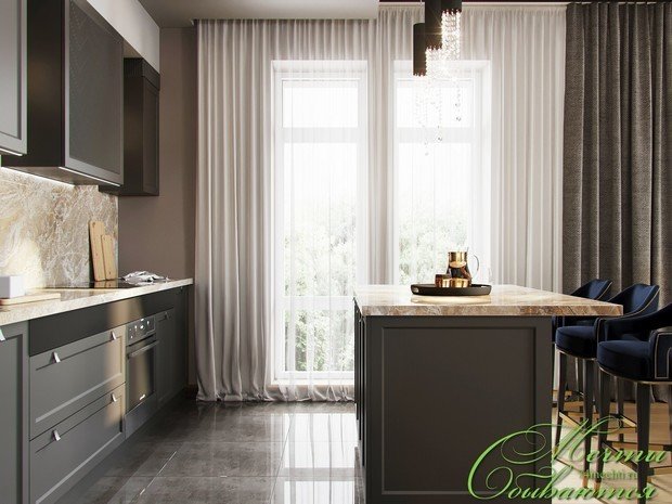 Фото из портфолио Гостиная и кухня в пентхаусе – фотографии дизайна интерьеров на INMYROOM