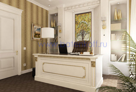 Дизайн проект кабинета в классическом стиле от Батенькофф в таунхаусе в Екатеринбурге. 