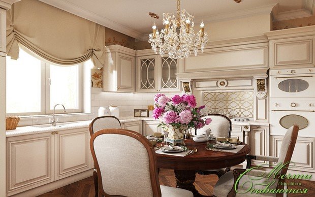 Фото из портфолио Гостиная-кухня-столовая в неоклассическом стиле – фотографии дизайна интерьеров на INMYROOM