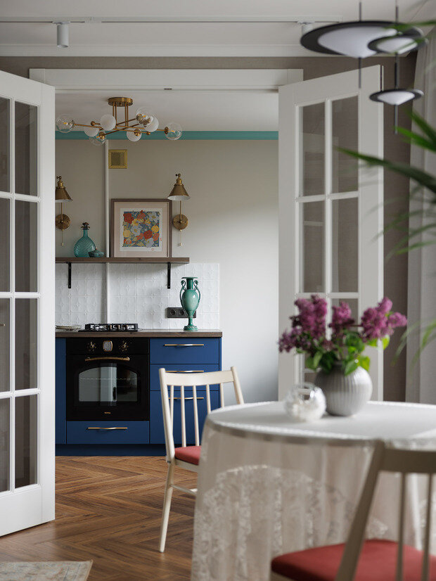 Фотография: Кухня и столовая в стиле Современный, Эклектика, Винтажный, Квартира, Проект дня, Санкт-Петербург, 2 комнаты, 40-60 метров, Александра Якушенко – фото на INMYROOM