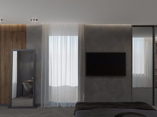 Визуализация интерьера гостиной в стиле минимализм