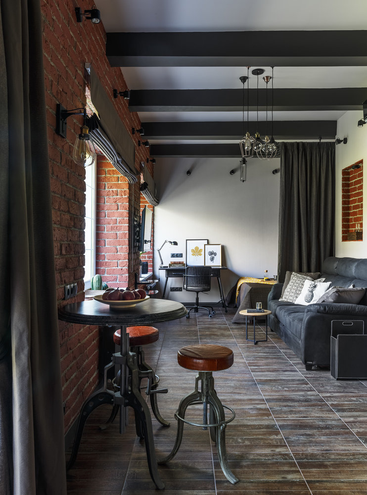 Фотография: Гостиная в стиле Лофт, Малогабаритная квартира, Квартира, Студия, Проект недели, Москва, Марина Саркисян, Кирпичный дом, до 40 метров – фото на INMYROOM