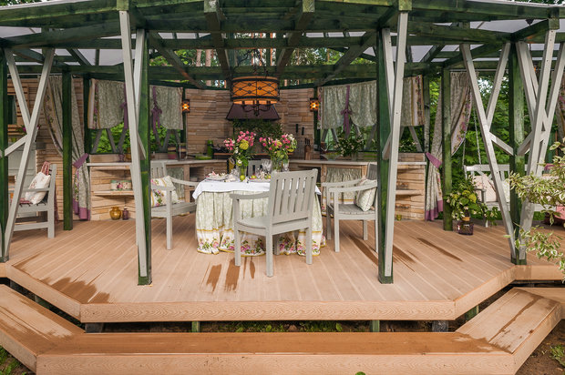 Фотография: Балкон, Терраса в стиле Прованс и Кантри, Кухня и столовая, Дом, Дома и квартиры, Камин, Беседка – фото на INMYROOM