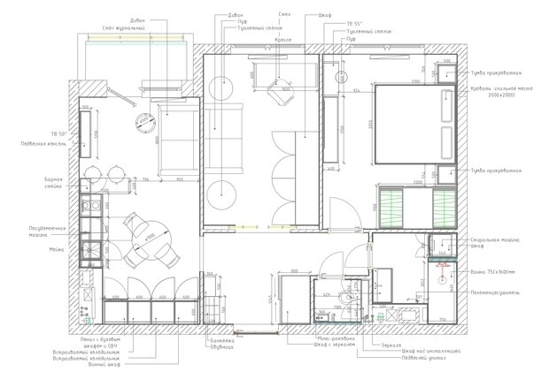 Фотография: Планировки в стиле , Квартира, Проект дня, Москва, 2 комнаты, 60-90 метров, современный с элементами минимализма и арт-деко, Маргарита Макурина – фото на INMYROOM