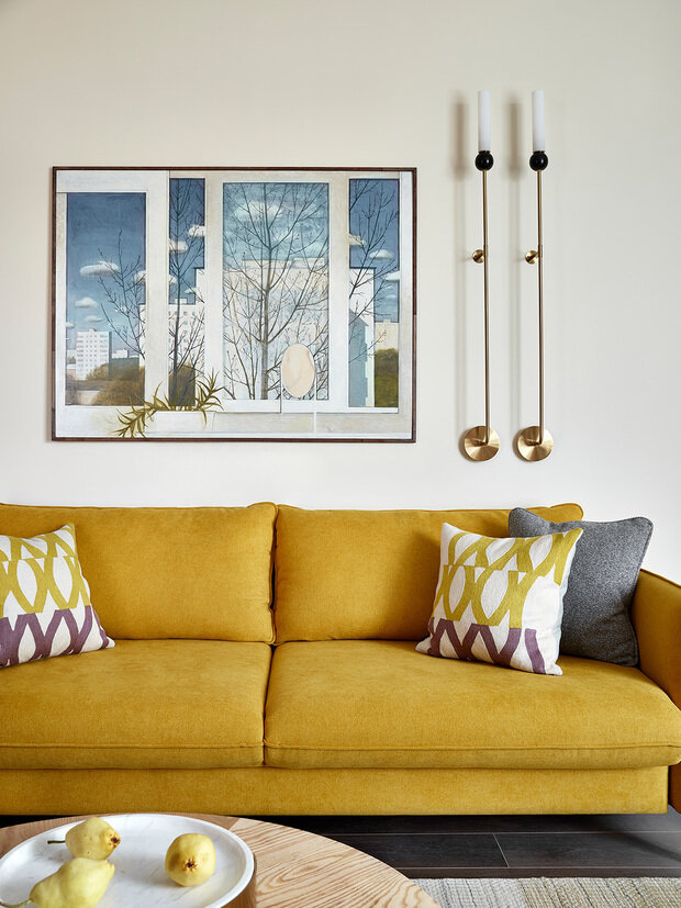 Фотография: Гостиная в стиле Современный, Квартира, Проект недели, Москва, Монолитный дом, 3 комнаты, Более 90 метров, Анастасия Холопцева – фото на INMYROOM