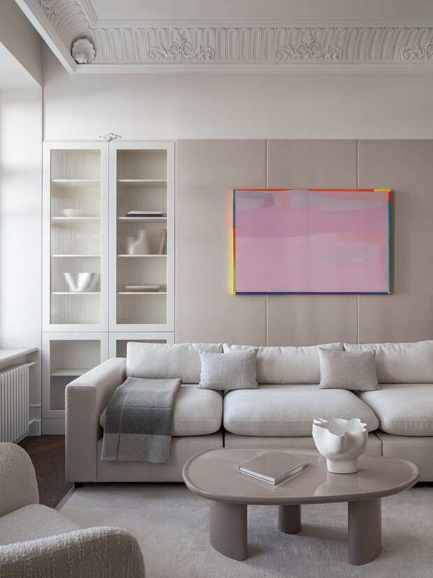 Фотография: Гостиная в стиле Классический, Современный, Эклектика, Квартира, Проект дня, Москва, Анна Макеева, Кирпичный дом, 3 комнаты, Более 90 метров, современный с элементами классики и роскоши – фото на INMYROOM