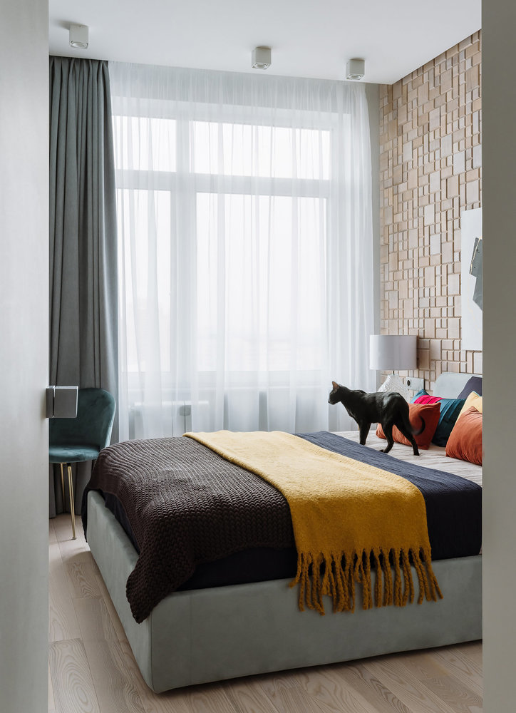 Фотография: Спальня в стиле Современный, Квартира, Проект недели, Москва, Монолитный дом, 3 комнаты, 40-60 метров, 60-90 метров, Олеся Березовская – фото на INMYROOM