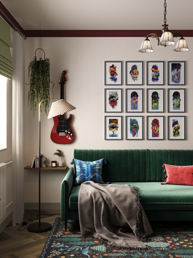 Фотография: Гостиная в стиле Современный, Эклектика, Квартира, Проект дня, Москва, Ирина Собыленская, П-44, Панельный дом, 2 комнаты, 40-60 метров, Винтажный – фото на INMYROOM