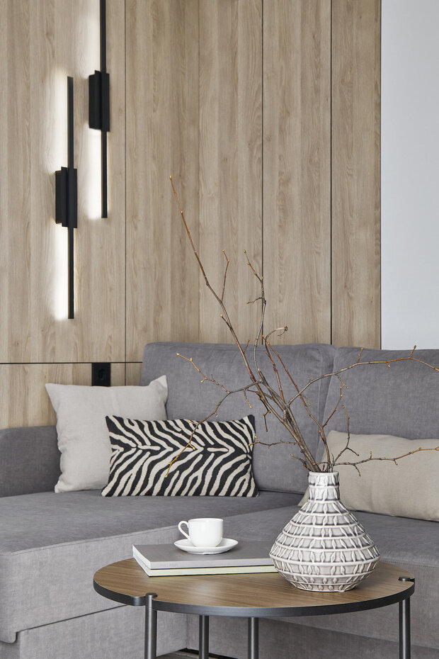 Интерьер гостиной в стиле минимализм с элементами джапанди