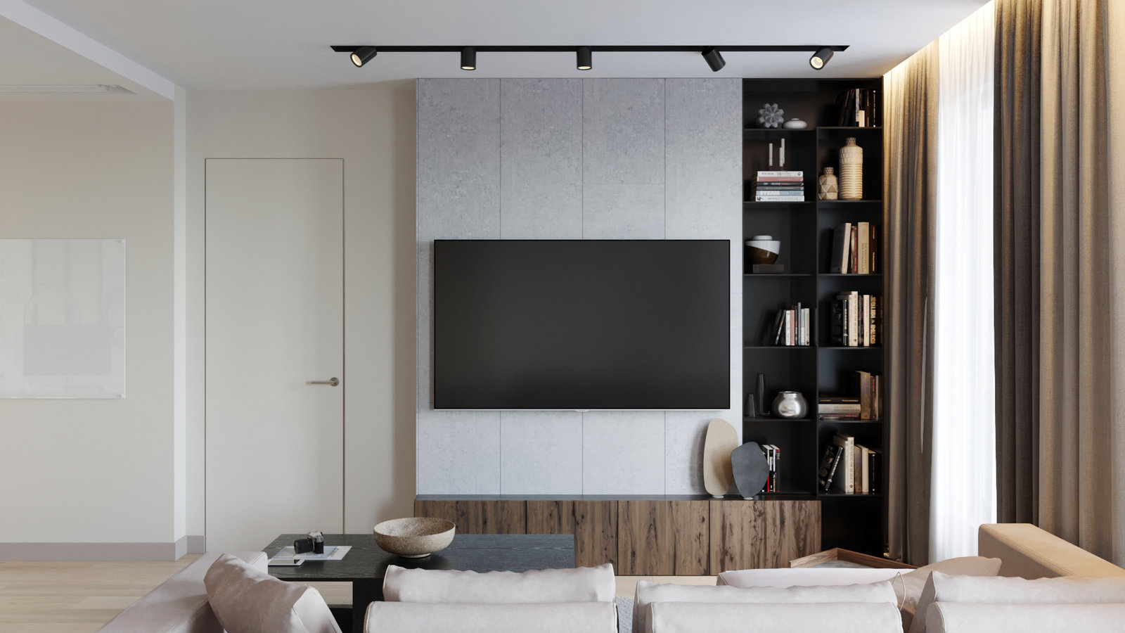 Фотография: Гостиная в стиле Современный, Квартира, Минимализм, Проект недели, Казань, Монолитный дом, 2 комнаты, Более 90 метров, Алина Нургалиева – фото на INMYROOM