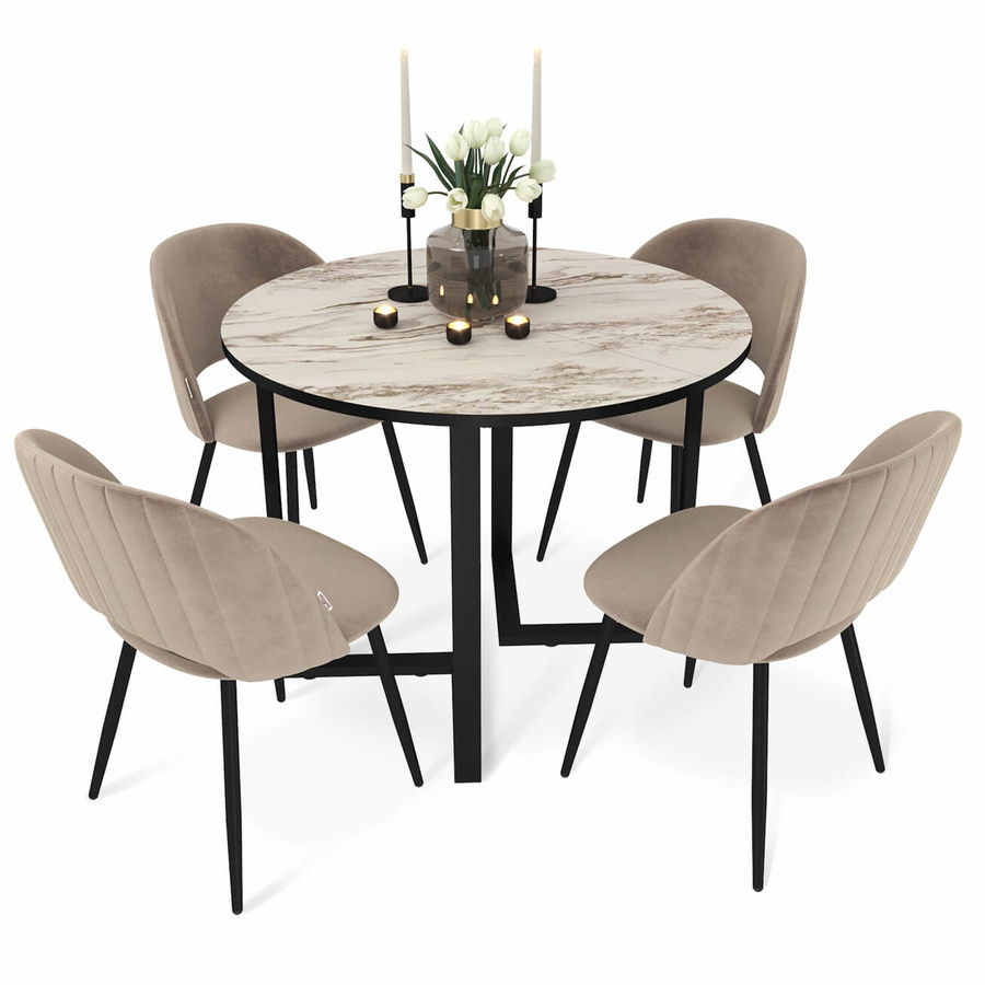 Обеденная группа из стола и четырех стульев коричневого цвета