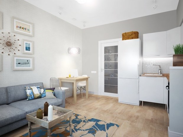 Фотография: Гостиная в стиле Скандинавский, Квартира, Цвет в интерьере, Дома и квартиры, Белый, Проект недели – фото на INMYROOM