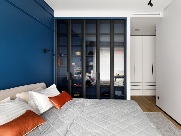 Фотография: Спальня в стиле Современный, Квартира, Проект дня, Москва, Монолитный дом, 2 комнаты, 40-60 метров, Анна Водянова, Екатерина Абдуллина – фото на INMYROOM