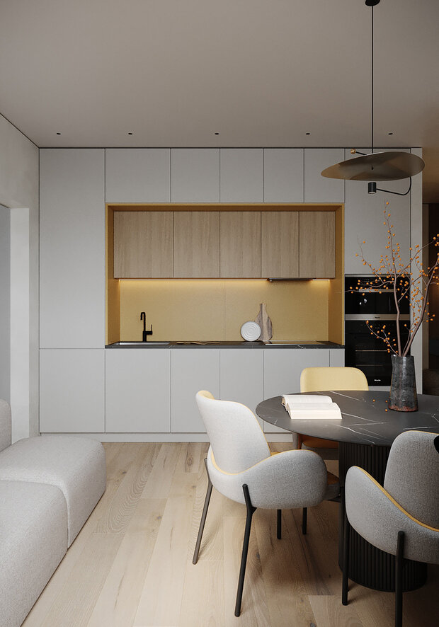 Фотография: Кухня и столовая в стиле Современный, Минимализм, Квартира, Проект недели, Москва, 3 комнаты, 60-90 метров, Buro DA, Анастасия Калинина, Дарья Митина – фото на INMYROOM