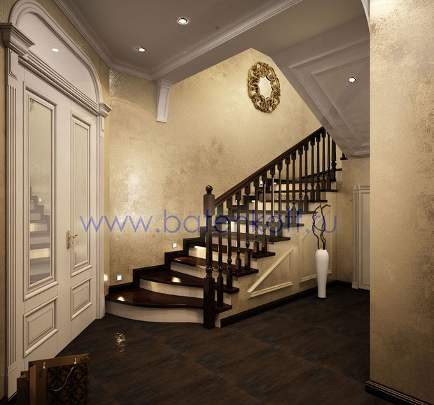 Фото из портфолио Дизайн проект холла и лестницы в классическом стиле от Батенькофф в таунхаусе. Поселок Палникс. – фотографии дизайна интерьеров на InMyRoom.ru