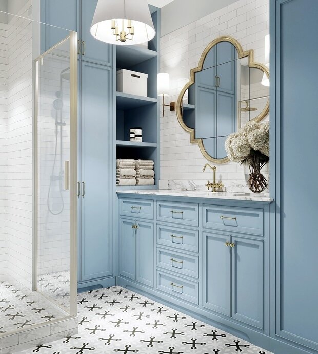 Фотография: Ванная в стиле Классический, Современный, Эклектика, Квартира, Проект недели, Голубой, 1 комната, до 40 метров, энциклопедия_интерьер, Вера Шеверденок – фото на INMYROOM