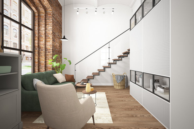 Фотография: Гостиная в стиле Лофт, Детская, Скандинавский, Квартира, Проект недели, Москва – фото на INMYROOM