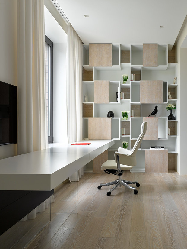 Фотография: Кабинет в стиле Минимализм, Современный, Дом, Подмосковье, Московская область, Монолитный дом, Александра Федорова, 4 и больше, Более 90 метров, Эксклюзивные проекты, Марфино – фото на INMYROOM