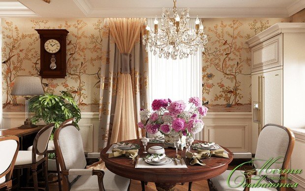 Фото из портфолио Гостиная-кухня-столовая в неоклассическом стиле – фотографии дизайна интерьеров на INMYROOM