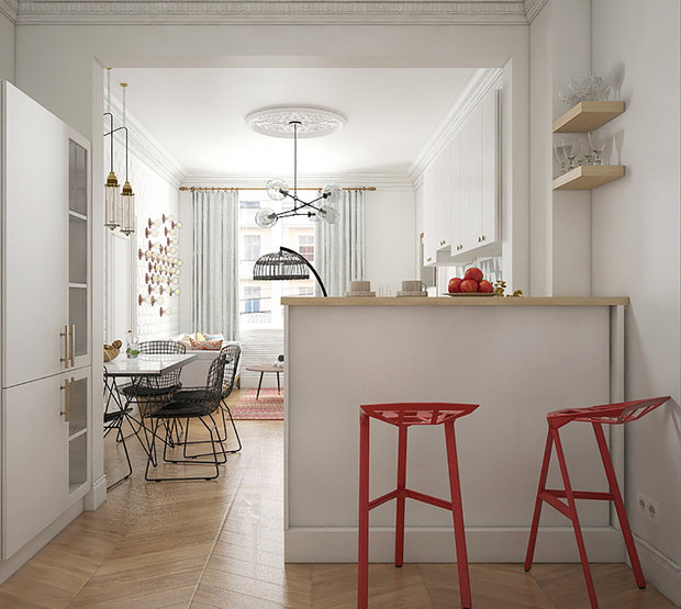 Фотография: Кухня и столовая в стиле Скандинавский, Классический, Лофт, Современный, Квартира, Проект недели, Москва, дизайн интерьера в сталинке, как сделать перепланировку в сталинке, Сталинка, 3 комнаты, 60-90 метров, наталья патрушева – фото на INMYROOM