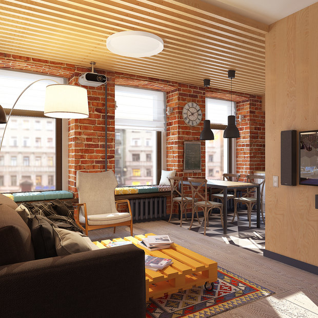 Фото из портфолио CinemaLoft. Лофт в центре Петербурга для молодой семьи – фотографии дизайна интерьеров на INMYROOM