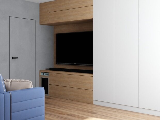Визуализация интерьера гостиной в стиле минимализм