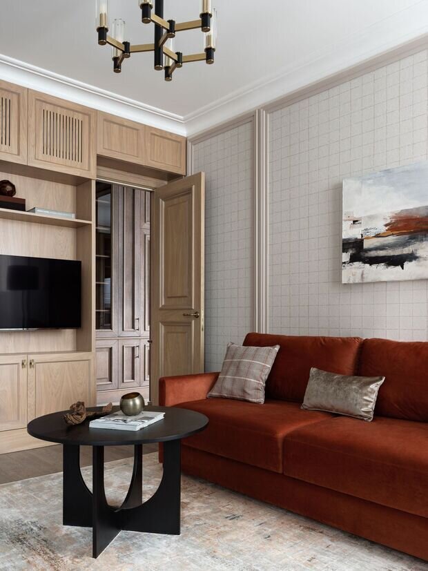Фотография: Гостиная в стиле Классический, Современный, Эклектика, Квартира, Проект дня, 3 комнаты, 60-90 метров, Монолитно-кирпичный – фото на INMYROOM