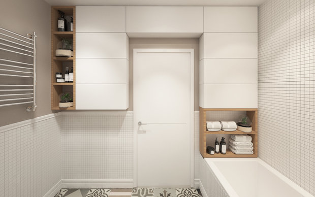 Фотография: Ванная в стиле Современный, Скандинавский, Квартира, Проект дня, Московская область, Балашиха, Ольга Погорелова, Панельный дом, 2 комнаты, 40-60 метров, П-44ТМ – фото на INMYROOM