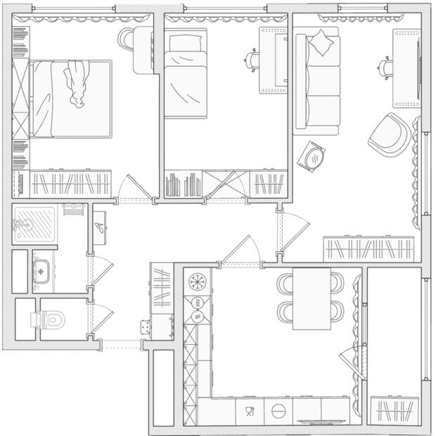 Фотография: Планировки в стиле , Квартира, Проект дня, Москва, 3 комнаты, 60-90 метров, современный с элементами минимализма – фото на INMYROOM