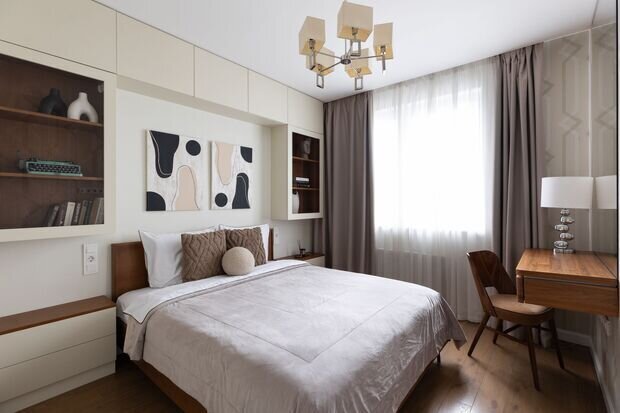 Фотография: Спальня в стиле Современный, Минимализм, Квартира, Проект дня, Москва, 3 комнаты, 60-90 метров, современный с элементами минимализма – фото на INMYROOM