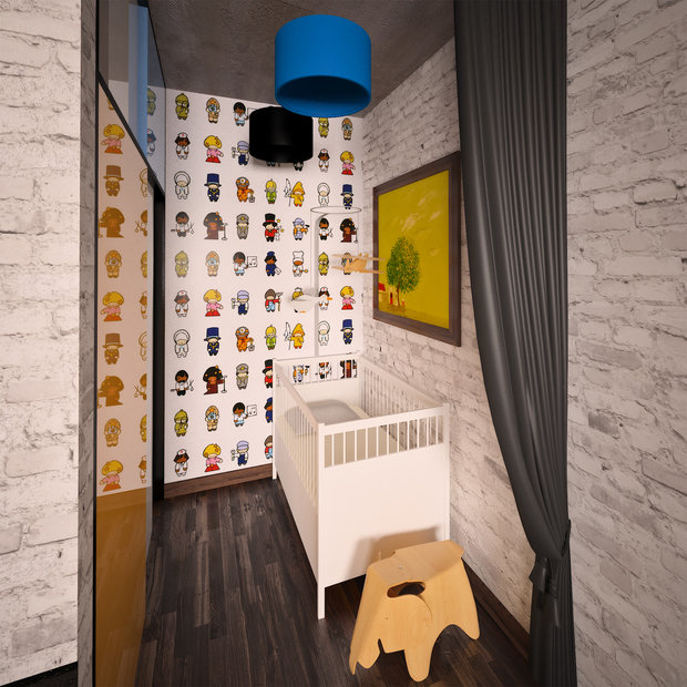 Фотография: Детская в стиле Лофт, Эклектика, Квартира, Россия, Планировки, Мебель и свет, Белый, Проект недели, Черный, Зеленый, Желтый, Синий, Серый, Коричневый, Подмосковье, Красногорск, спальня-гостиная, Александр Колганов, Евгения Щепенок, model_bananova, как отгородить детскую в студии – фото на INMYROOM