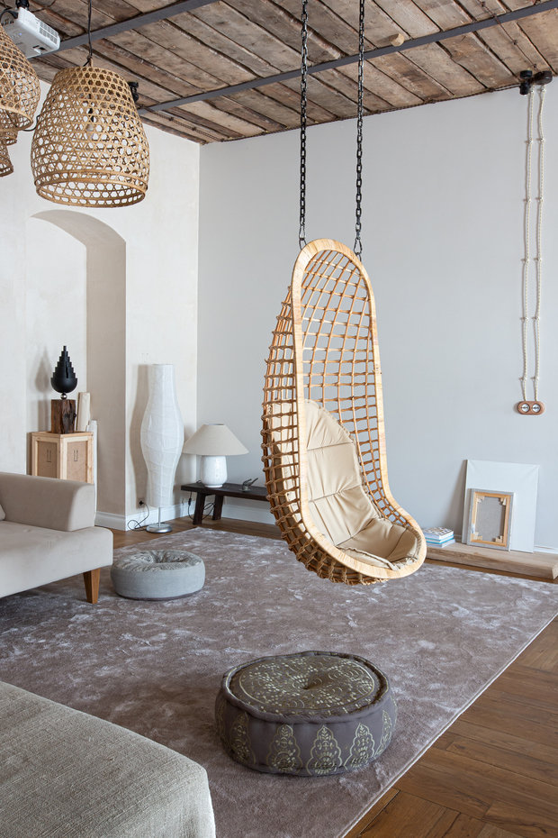 Фотография: Гостиная в стиле Эклектика, Эко, Квартира, Проект недели, Санкт-Петербург, 3 комнаты, Более 90 метров, Эли Гордеева, интерьер в балийском стиле, стиль Бали, атмосфера Бали в интерьере – фото на INMYROOM