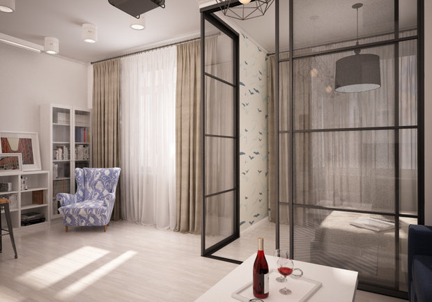 Фотография: Гостиная в стиле Скандинавский, Квартира, Студия, Проект недели, Новая Москва, новостройка, Евгения Потапова, Антон Белов, ARTTUNDRA, Монолитный дом, 40-60 метров – фото на INMYROOM