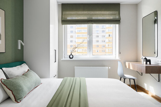 Фотография: Спальня в стиле Современный, Минимализм, Малогабаритная квартира, Квартира, Проект дня, Краснодар, 2 комнаты, до 40 метров, Анна Чернова – фото на INMYROOM