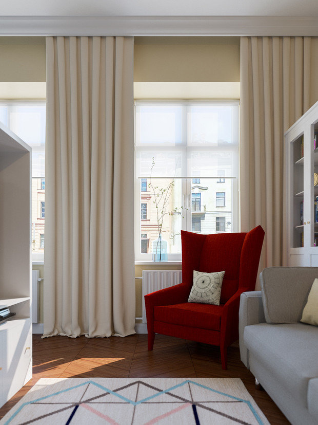 Фотография: Гостиная в стиле Скандинавский, Спальня, Классический, Современный, Эклектика, Квартира, Россия, Проект недели, Санкт-Петербург, ИКЕА, перепланировка однокомнатной квартиры, перепланировка однушки в санкт-петербурге, Олеся Малицкая, Сергей Малицкий, Студия Малицких, Paul X. Johnson, Design House Stockholm, Work, дизайн однушки, зонирование однушки – фото на INMYROOM