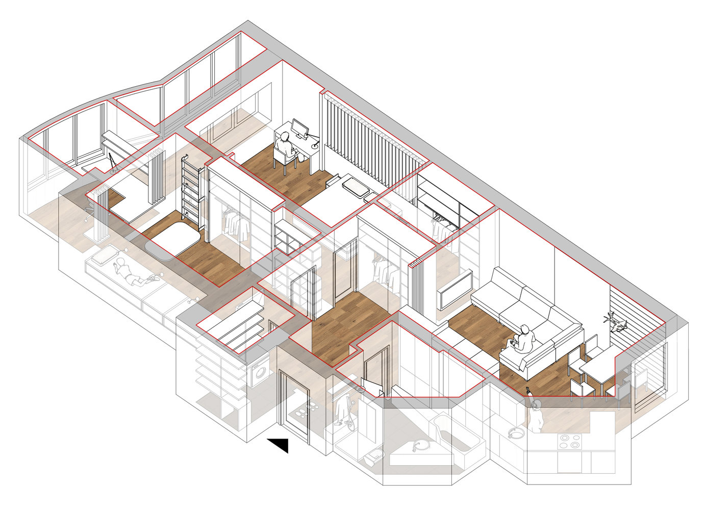 Фотография: Планировки в стиле , Скандинавский, Квартира, Проект недели, Илья Бокарев, Bokarev architects, новостройка, Монолитный дом, 2 комнаты, Более 90 метров – фото на INMYROOM