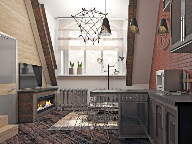 Фотография: Кухня и столовая в стиле Лофт, Квартира, Студия, Проект недели, Москва, Сергей Пилецкий, Лофт Гарден, антресольный этаж – фото на INMYROOM