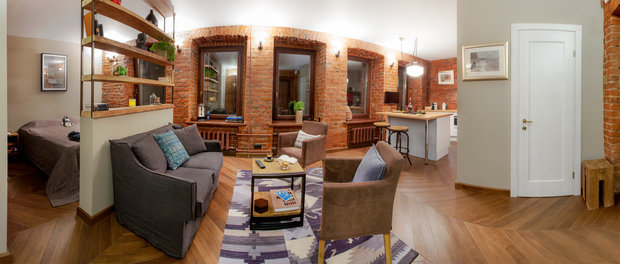 Фотография: Гостиная в стиле Лофт, Квартира, Студия, Проект недели, Красный, Коричневый – фото на INMYROOM