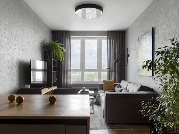 Фотография: Гостиная в стиле Современный, Минимализм, Квартира, Проект недели, Москва, 2 комнаты, 40-60 метров, 60-90 метров, Ксения Елисеева – фото на INMYROOM