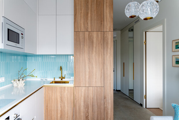 Фотография: Кухня и столовая в стиле Современный, Малогабаритная квартира, Квартира, Проект дня, Москва, Монолитный дом, до 40 метров, Екатерина Титова – фото на INMYROOM