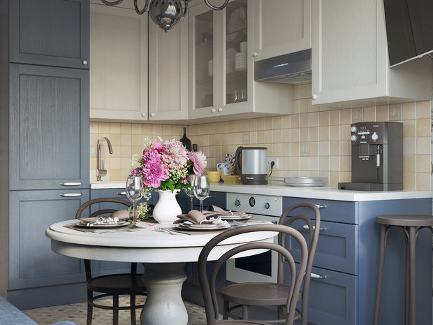 Фотография: Кухня и столовая в стиле Прованс и Кантри, Современный, Проект недели, новостройка, Даниил Щепанович, Анна Щепанович, Cubiq Studio, Московский, Первый Московский город-парк – фото на INMYROOM